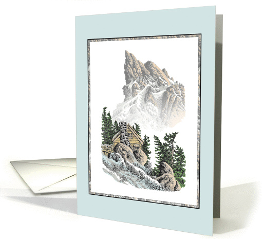 MOUNTAIN WELCOME HOME COLORED PEN DRAWING card (721955)