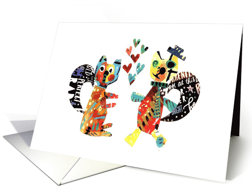 I Love You Two Squirrels Romance Abstract Art card (1661816)