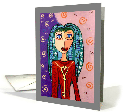Blue Haired Fairy Wearing a Key Necklace Blank Any Occasion card