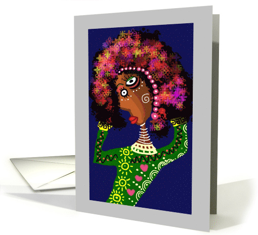 African American Girl With Flowery Hair Blank Any Occasion card