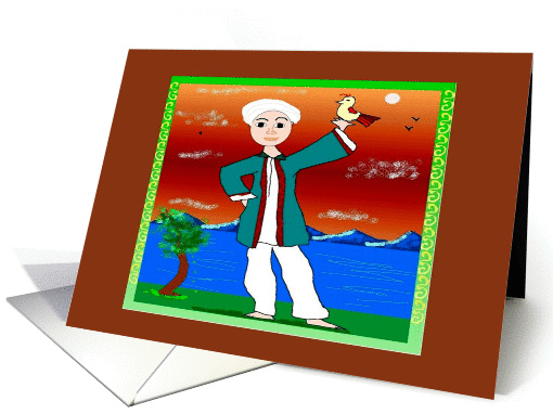 Afghan boy with dove card (996049)