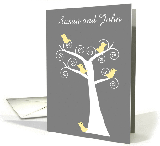 Five Yellow Birds in a Tree Customizable Wedding Invitation card