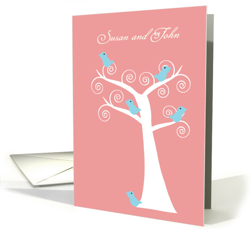 Five Blue Birds in a Tree Customizable Wedding Invitation card