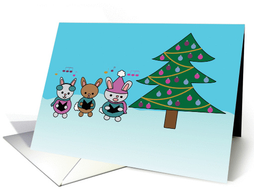 Christmas Caroling Bunny Rabbits with Christmas Tree card (1404160)