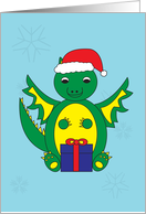 Christmas Dragon Santa Hat Gift Present Snow Flakes card
