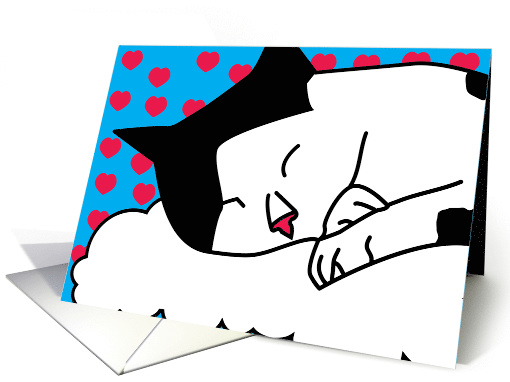 Dreaming of You Black White Cat Sleeping Missing You card (865819)