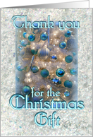 Thank You for Christmas Gift Snow and Turquoise Blue Ornaments card