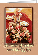 Valentine to Pastor and Wife, Pink Roses on Table with Candles card