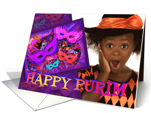 Happy Purim Photo Card, Masks and Dice card (1030799)