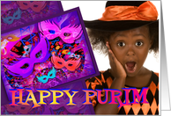 Happy Purim Photo Card, Masks and Dice card
