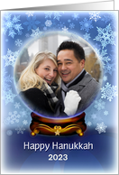 Happy Hanukkah Snow Globe and Snowflakes for Photo card