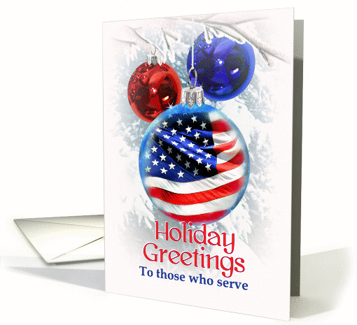 Holiday Greetings to our Troops, American Flag Military Christmas card