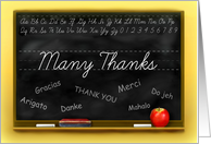 Many Thanks To Teacher’s Aide, Classroom Chalkboard with Foreign Languages card