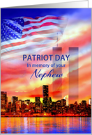 In Memory of Your Nephew on Patriot Day 9/11, Twin Towers and Flag card