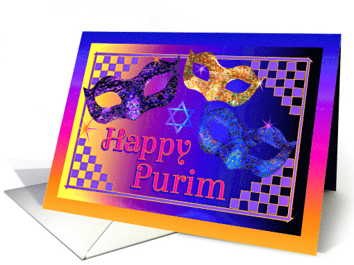 Happy Purim Masks and Star of David for Feast of Esther card (1153378)