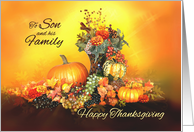 To Son and his Family Happy Thanksgiving Pumpkins and Leaves card