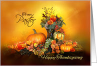 To our Pastor, Happy Thanksgiving, Pumpkins and Autumn Leaves card