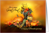For Great Aunt, Happy Thanksgiving, Pumpkins and Autumn Leaves card