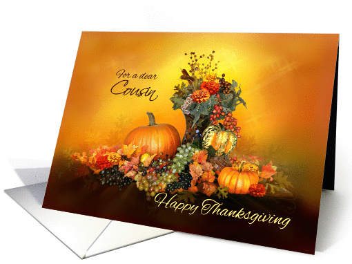 For Cousin, Happy Thanksgiving, Pumpkins and Autumn Leaves card