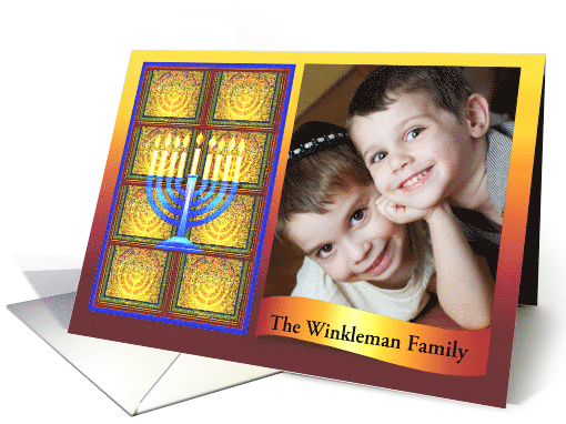 Messianic Chanukah Menorah in Mosaic Window Photo card (1185188)