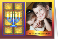 Messianic Chanukah Menorah in Mosaic Window Photo Card