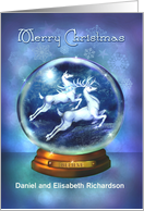 Christmas Snow Globe Believe in Reindeer Flying Custom Front card