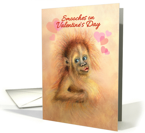 Valentine's Day Monkey Smooches, Cute Orangutan Ape Valentine card