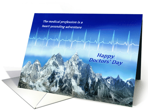 Happy Doctors' Day Heartbeat Pulse & Snowy Mountains Thank You card
