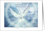 Frohliche Pfingsten, Happy Pentecost Dove with Wreath in German card