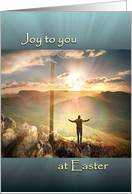 Happy Easter, Resurrection Joy with Cross, Sunrise & Light Rays card