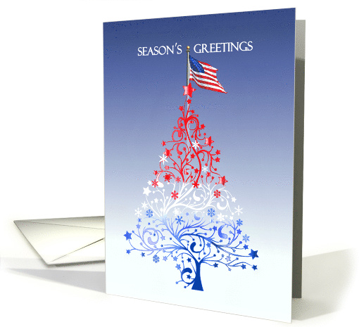 Season's Greetings to Military, American Flag on Christmas Tree card