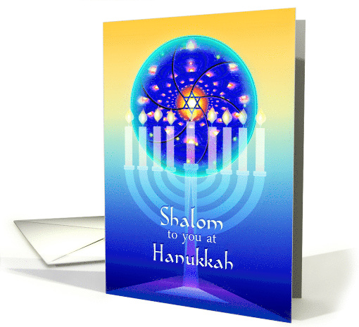 Shalom at Hanukkah Menorah Lights & Star of David for Messianics card