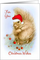 Merry Christmas Squirrel with Santa Hat Warm & Fuzzy Christmas card