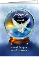 Peace on Earth at Christmas Dove of Peace & Earth in Snow Globe card
