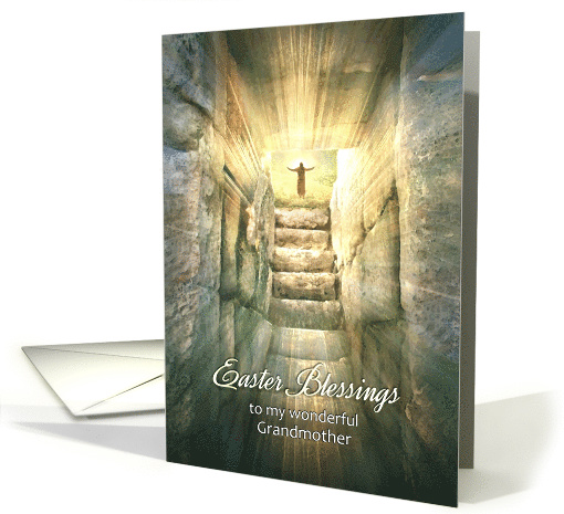 To Grandmother Easter Blessings, Empty Tomb with Jesus Silhouette card