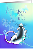 Chinese New Year of the Rat, Black and White Rat with Butterflies card