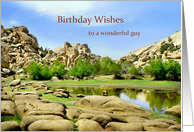 Happy Birthday for Him, Joshua Tree National Park Rocks & Pond card