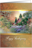 Happy Thanksgiving, Country House & Garden with Autumn Leaves card