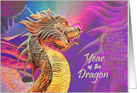 Chinese New Year of the Dragon Golden Dragon and Light Rays card