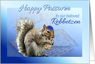 Happy Passover Squirrel with Matzah to our Rebbetzen Rabbi’s Wife card
