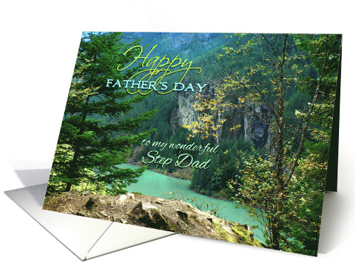 Happy Father's Day to Step Dad with Aqua Lake and Rocky Shore card