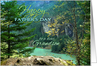 Happy Father’s Day for Grandson, Aqua Lake with Rocks and Trees card