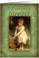 Be My Greeter Sweet Girl with Basket Will You be My Greeter? card