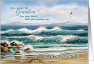 To Grandson Happy Birthday Grandson Aqua Seascape with Seagulls card