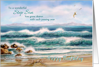 Happy Birthday to Step Son Seascape with Waves and Seagulls card