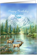 Happy Birthday to Son Snowy Mountains, Lake and Elk to Son card