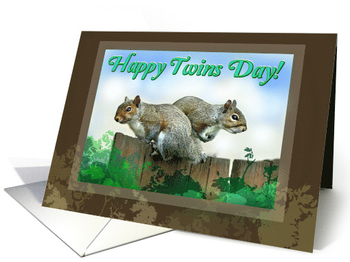 Happy Twins Day Two Squirrels on Fence Back-to-Back card (821452)