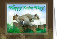 Happy Twins Day Two Squirrels on Fence Back-to-Back card