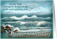 To Wife, Happy Anniversary, Ocean Waves card