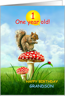1 Year Old Grandson, Happy 1st Birthday, Squirrel on Toadstool card